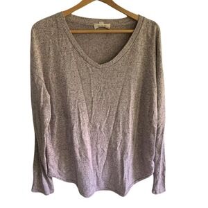 No Frills Top Womens XL Purple Marled V-Neck Long Sleeve Loungewear Cozy Basic